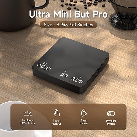 Qzzhizao Digital Coffee Scale, 2kg/0.1g High Precision Mini Espresso Coffee Scale with Timer, Rechargeable, for Espresso and Pour-Over Coffee