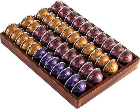 Acacia Wood Coffee Pod Holder Tray Compatible with Nespresso Vertuo, Pods Organizer Drawer Insert, Storage, Stand, Container, Capsule Holder for Coffee Bar Countertop, 40 Big or 60 Small Pods Capacity