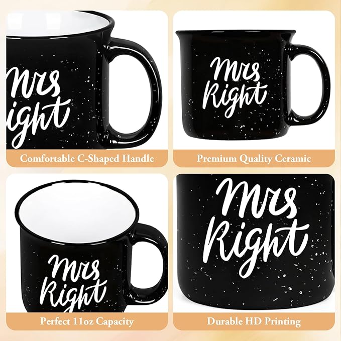 Physkoa Lesbian Wedding Gift – Mrs. Right & Mrs. Always Right Mug Set, Funny Lesbian Gift for Her, 11oz Ceramic Coffee Cups for Lesbian Couple, Engagement or Anniversary