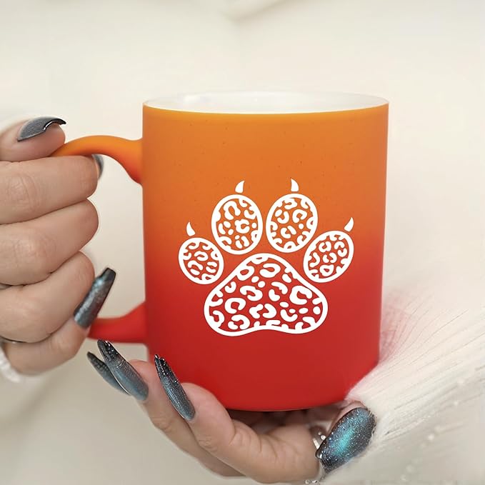 G MUGS Dog Paw Ceramic Coffee Mug, Leopard Print Pet Paw Design Mug, Tea Mug, Unique Animal Lover Gift for Women Men,13oz Red And Yellow Mug