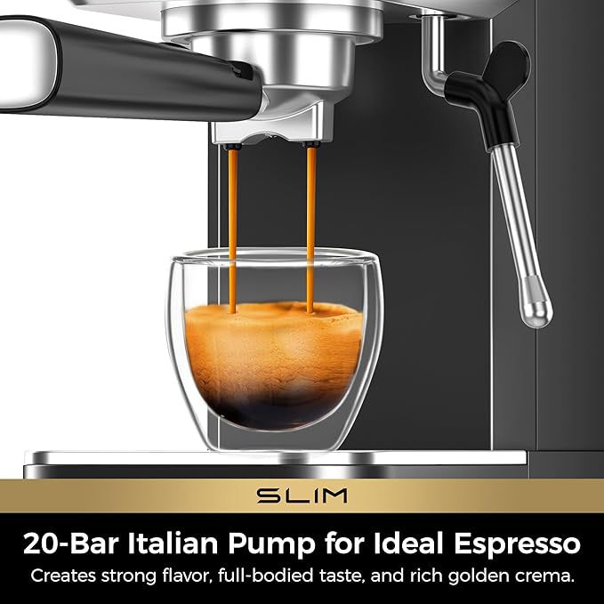 CHULUX Slim 2026 Upgrade Espresso Machine with Milk Frother Steam Wand, 20 Bar Professional Italian Pump Espresso Coffee Machine for Home Cappuccino & Latte Maker, Stainless Steel, Black