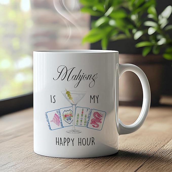 Chinese Mahjong mug Gifts for mah Jong Players Lovers，mahjong Gifts for Women Ceramic Coffee Tea Mug 11 oz