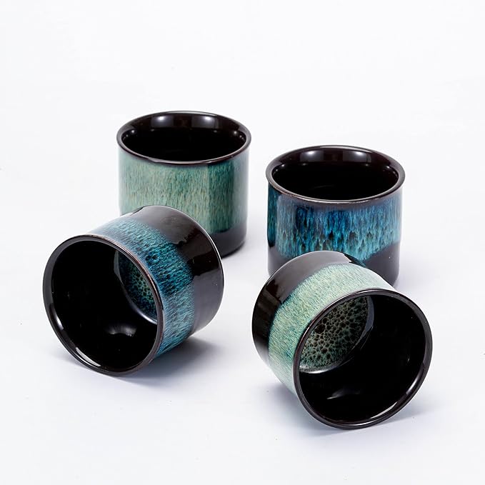 Espresso Cups Set of 2, Ceramic Espresso Cups, Expresso Shots Cups, 2.5oz Tea Cups, Demitasse Cups (4, full magic/full magic blue)