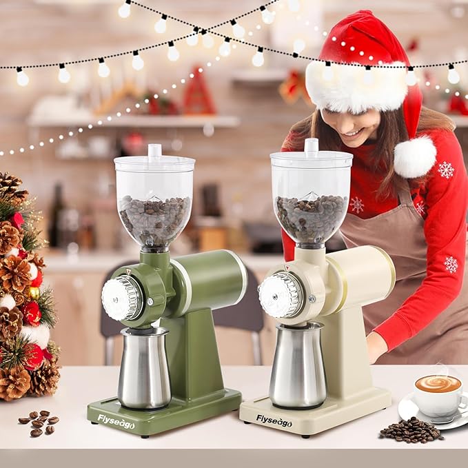 Electric Coffee Grinder Burr Espresso Coffee Bean Grinder Small Automatic Stainless Steel Coffee Mill With Brush, Creamy White