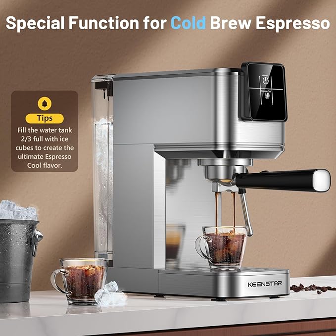 KEENSTAR Espresso Coffee Machine with Milk Tank, 20Bar Hot & Iced Coffee Machine with Rapid Cold Brew, Touch Screen Espresso Maker with Steam Wand for Coffee Lover