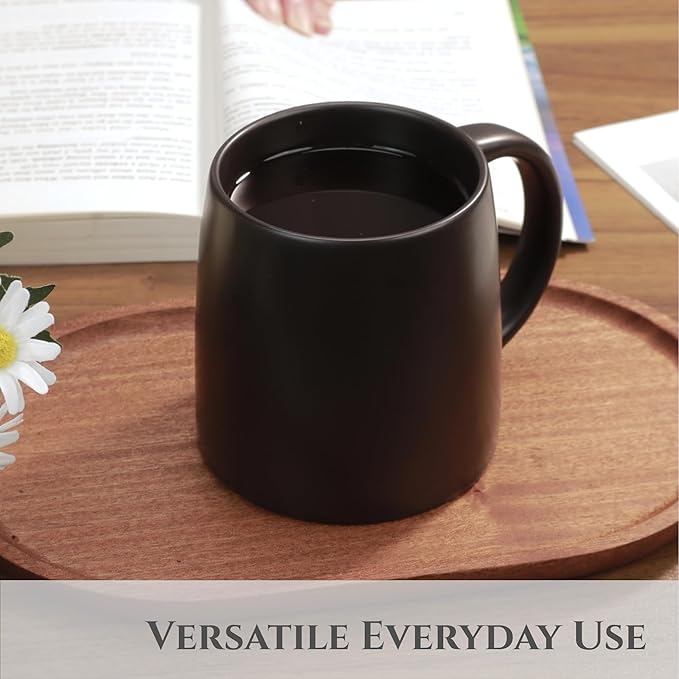 LINVIA Classic Mug, 14 oz Large Coffee Mug with Handle, Ceramic Porcelain Tea Cup, Smooth Matte (Sliding Lid, Black)