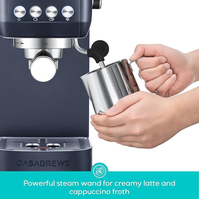 CASABREWS 3700 Essential Espresso Machine 20 Bar, Stainless steel Coffee Maker with Milk Frother, Espresso Coffee Machine for Cappuccino, Latte, 43.9oz Water Tank, Gift for Her, Sapphire Blue