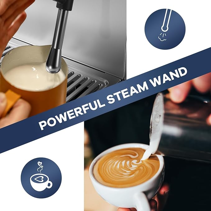 Garvee 16 Inch Espresso Machine, 20 Bar Professional Coffee Maker with Grinder for Home, Coffee Machine with High Power Milk Frother, Digital LCD, Stainless Steel (Single/Double Brew)