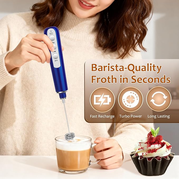 Milk Frother Wand Rechargeable Handheld Frother For Coffee,Batidora De Mano Electrica Coffee Bar Accessories Kitchen Appliances Essentials Electric Frother Gift For Women Men (Red)