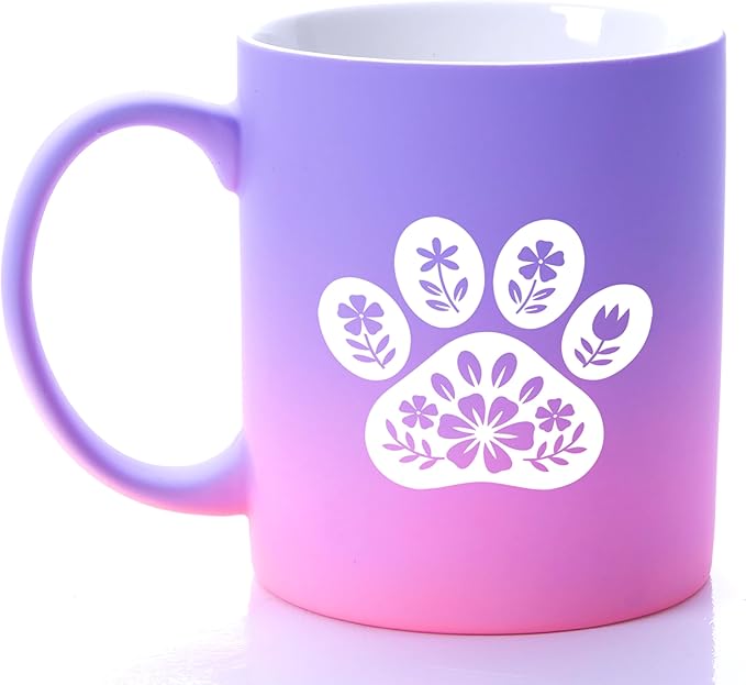 G MUGS Floral Dog Paw Ceramic Coffee Mug - 13oz Ceramic Tea Mug with Flower Decorated Paw Print Design,Gift for Pet Owners Women Men, Cute Dog Lover Sunset Glow Mug