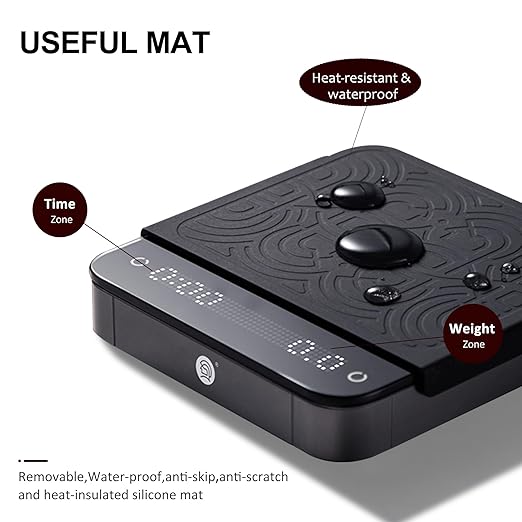 CUFEJORO Portable Coffee Scale,Digital Touch Espresso Scale with with Timer,2kg/0.1g High Precision,Rechargeable 1800mAh Battery Tempered Glass Mirror