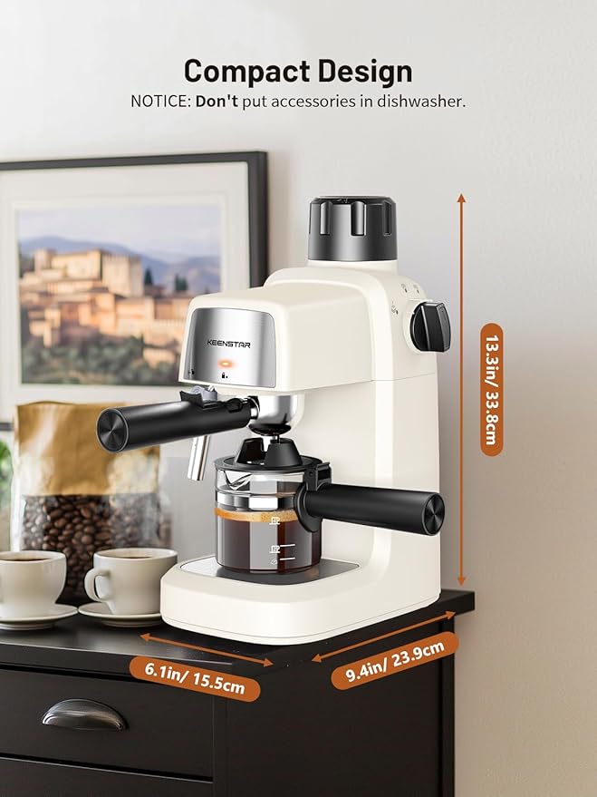 KEENSTAR 3.5Bar Espresso Machine with Milk Frother, 800W Compact Espresso and Cappuccino Machine with Preheating Function, 4 Cup Espresso Maker for Cappuccino or Latte, Gift for Coffee Lover