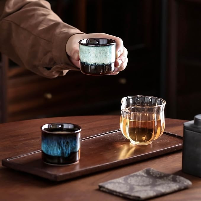 Espresso Cups Set of 6, Demitasse Cups 2.5 Ounces Coffee Mugs, Ceramic Teacups Japanese Tea Cups, Chinese Tea Cups (mixed exterior)