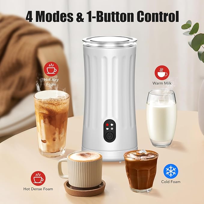 Ovetedot Milk Frother, Upgraded 4-in-1 Milk Frother and Steamer, Hot and Cold Foam Maker and Milk Warmer with Temperature Control & Auto Shut-Off, Frother for Coffee, Latte, Cappuccino, Matcha(Pearl)