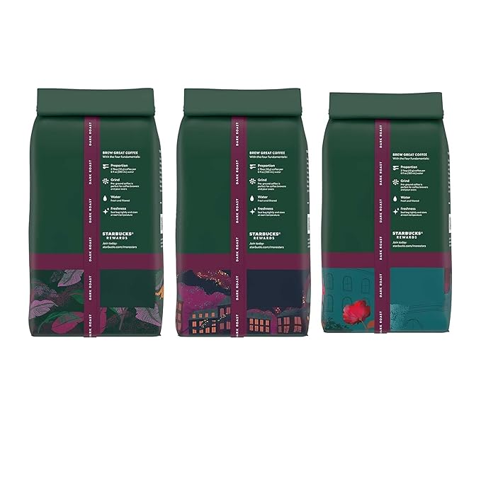 Starbucks Whole Coffee Beans, Dark Roast Hot or Iced Coffee, Variety Pack, Three 12 oz Bags