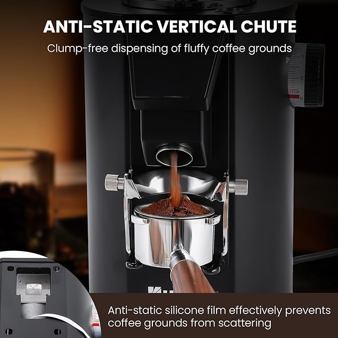 Huanyu Coffee Grinder Commercial with Touchscreen Control, Reinforced 35oz Hopper (40% Thicker), 8 Grind Settings, 64mm Flat Burr and Dual Dosing, For Coffee Shops and Home Use