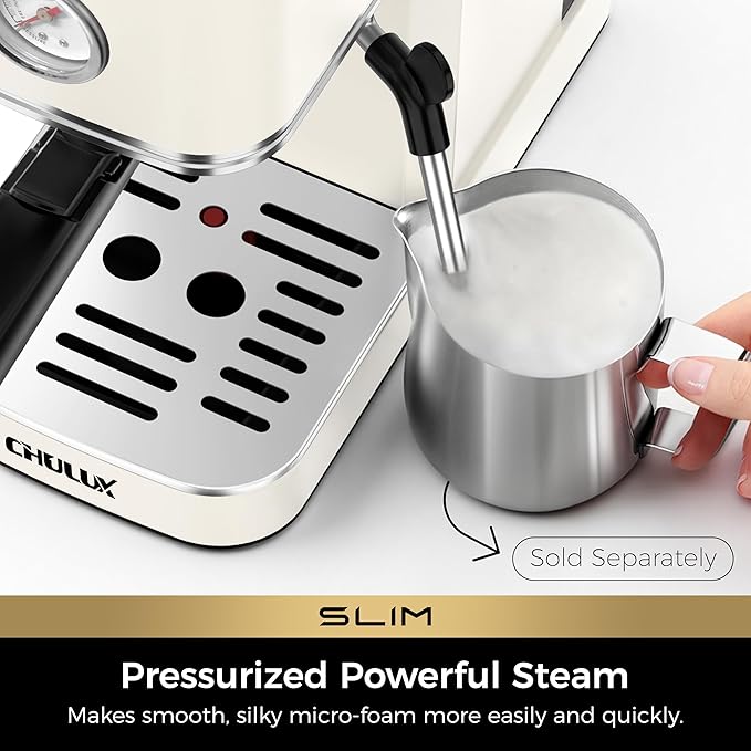 CHULUX Slim 2026 Upgrade Espresso Machine with Milk Frother Steam Wand, 20 Bar Professional Italian Pump Espresso Coffee Machine for Home Cappuccino & Latte Maker, Stainless Steel, Creamy