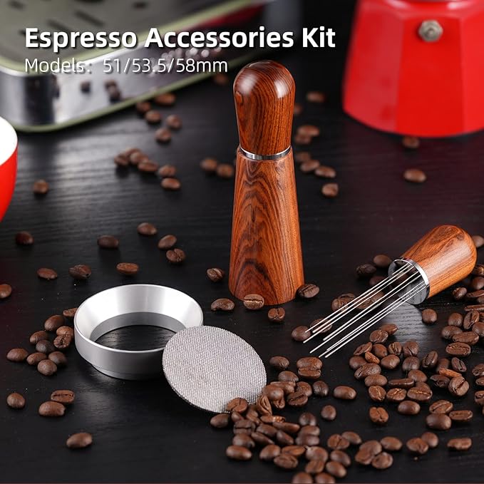 53.5mm Espresso Accessories Kit,316 Stainless Steel WDT Tool Espresso,Dosing Funnel and Puck Screen Set,Espresso Distribution Tool,Espresso Coffee Stirrer for Barista