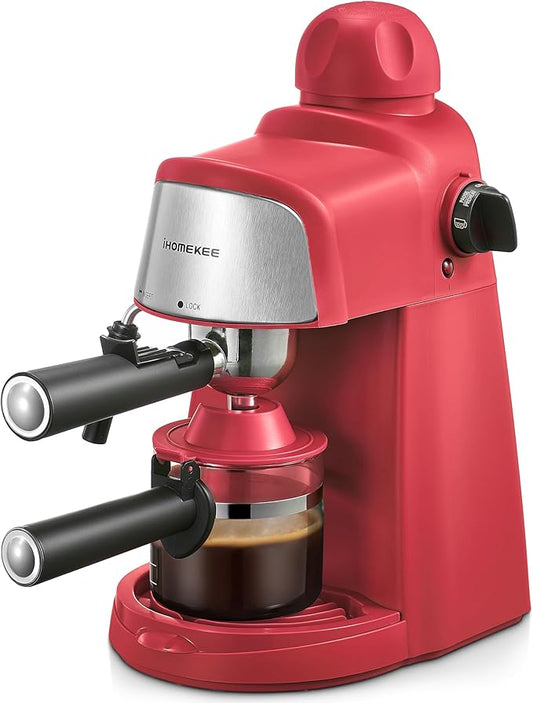 Espresso Machine, 3.5Bar Espresso and Cappuccino Machine with Preheating Function, 4 Cup Coffee Maker with Milk Frothing Function and Steam Wand (Red), CM6810