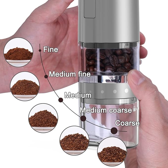 Coffee Grinder, Electric Portable Coffee bean Grinder, Adjustable Burr Mill with 5 Precise Grind Setting for Drip Espresso PourOver and More (Grey)