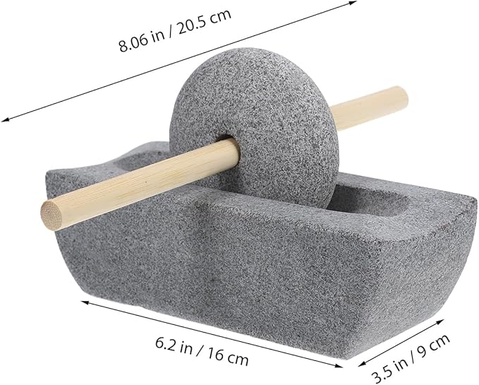 LOGOFUN Traditional Chinese Stone Mill Hand Crank Manual Grinder Accessories for Matcha Tea Spices Home Kitchen Supplies - 12cm