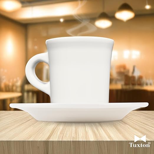 Tuxton China TRE-038 Canton Mug, 9 oz., 3-3/8" Diameter x 3-3/8"H, Microwave and Dishwasher Safe, Oven Proof, Fully Vitrified, Ceramic, DuraTux, Reno/Nevada, American White/Eggshell, Pack of 36