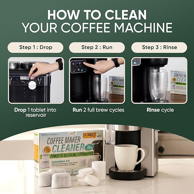Coffee Maker Cleaner Tablets – 24 Count, Descaling Tablets for Keurig and Breville Machines – Includes 6 Water Filter Cartridges – Deep Cleaning Descaler Tab for Espresso & Single-Serve Coffee Makers