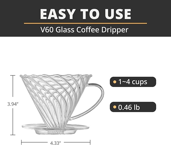 Vandroop Coffee Dripper, Resuable Pour Over Coffee Maker With Handle, Slow Brewing Coffee Pour Over for Cafe, Travel, Home&Offices, Single Cup Coffee Pour Over, #02 (Borosilicate Glass, 1-4 Cups)