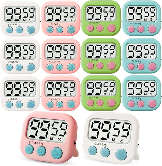 Glochin 12 Pcs Digital Timer for Kids, Magnetic Countdown Kitchen Timer, Upgrade Loud Alarm Timers for Cooking, Kitchen, Exercise, Work, Study, Classroom, Outdoor Activities, Battery not Including