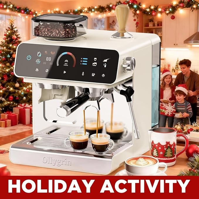 Espresso Machine with Grinder, 20 Bar Professional Espresso Maker with 19 Grind Sizes, Coffee Machine with Milk Frother, 2.8L Removable Water Tank for Latte & Cappuccino
