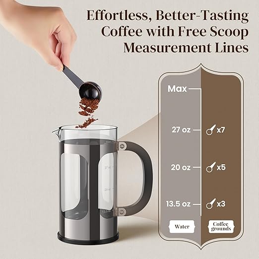 Veken French Press Coffee Maker 34oz,No Plastic Touching Cafe,Thickened Borosilicate Glass Stainless Steel Brewer,Cold Brew Cafetera Teapot for Kitchen Travel Camping,Gifts,Bar Accessories,Dark Pewter