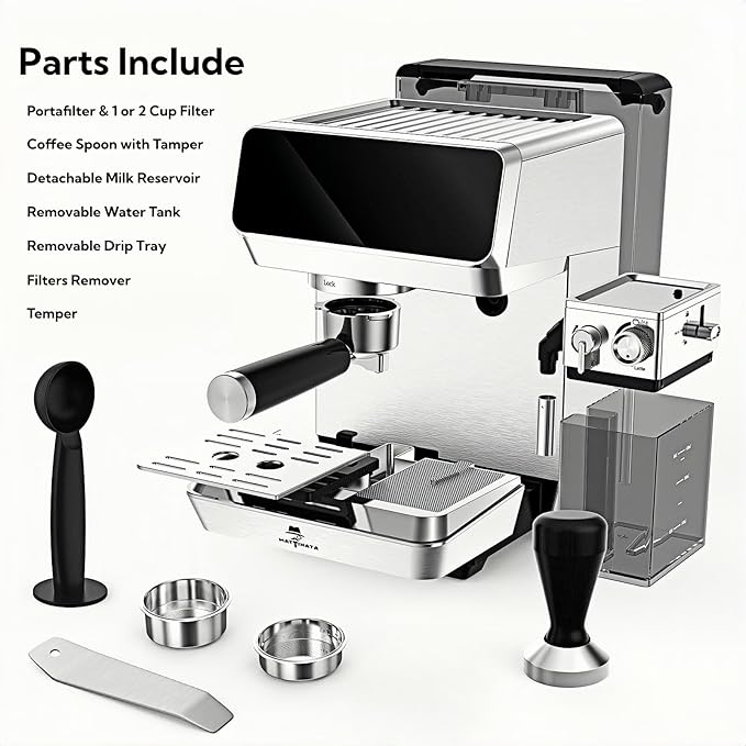 MAttinata CM1833L Automatic Cappuccino Machine, 20 Bar Espresso Maker with Dual Boiler & Self-Cleaning Milk Frother, Touch Screen Coffee Machine for Latte, Stainless Steel Home and Office, Silver