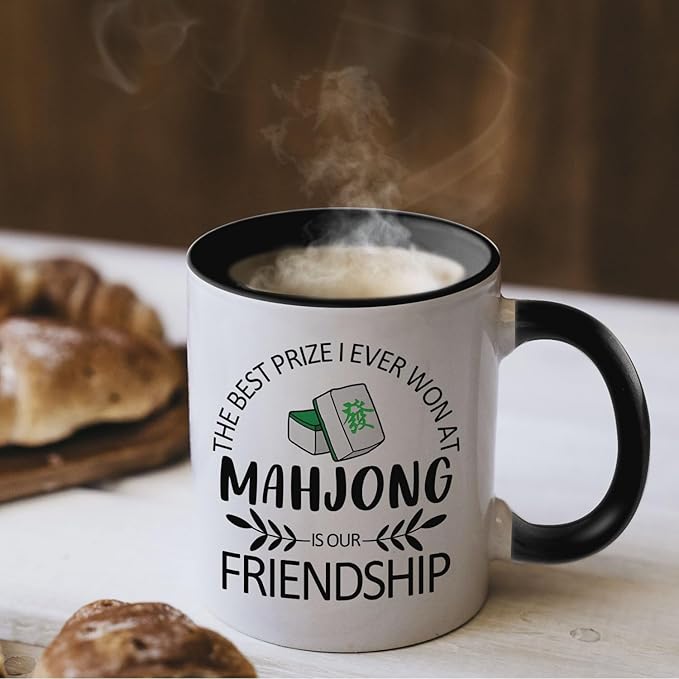 Mahjong Gifts 11 Oz Stoneware Porcelain Coffee Mug - Mahjong Themed, 11 Ounces, Cylindrical, Novelty, Reusable, Kitchen, Home, Drinking Coffee, Drinking Water, Steeping Tea