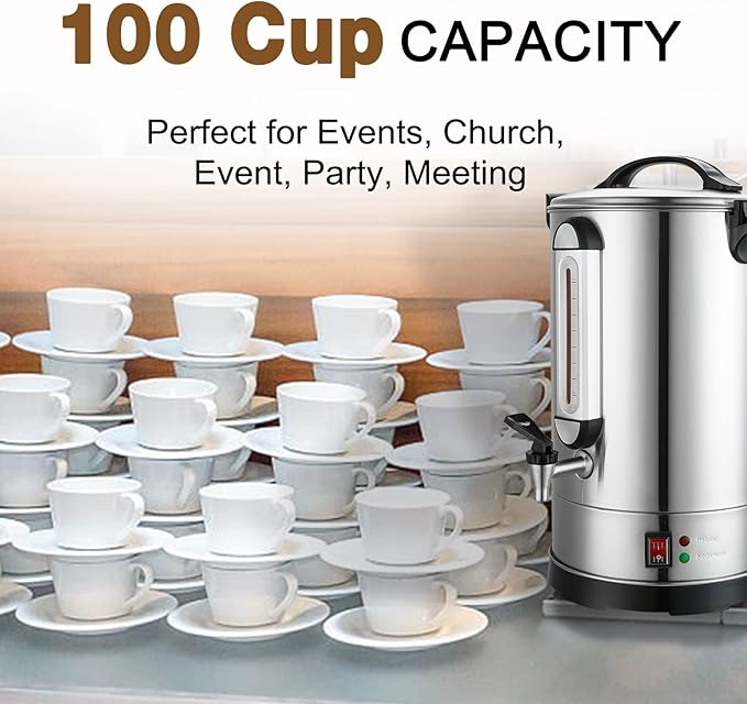GOLREAN Commercial Coffee Maker 100 Cup Coffee Urn Hot Beverage Dispenser 4 Gallon 16L Large Coffee Urn Dual Layers 304 Stainless Steel 1300W Fast Brew Percolator For Business, Catering, Church