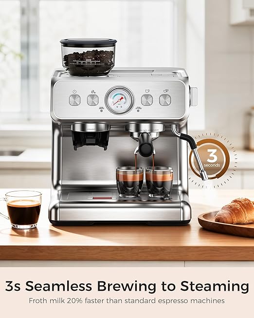 COWSAR Espresso Machine with Grinder, Commercial Expresso Coffee Machines with Dual Boiler, Use Milk Frother and Brew Coffee Machine Simultaneously, Coffee Maker Cappuccino Latte, 95oz Water Tank