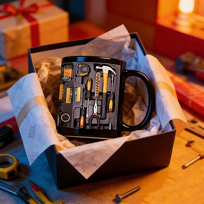2026 New Mechanic Tool Kit with Fun 3D Printed Pattern Mug, 11oz Ceramic mechanical toolbox coffee cup Set, Perfect for Birthdays, Valentine's Day, and Father's Day (M)