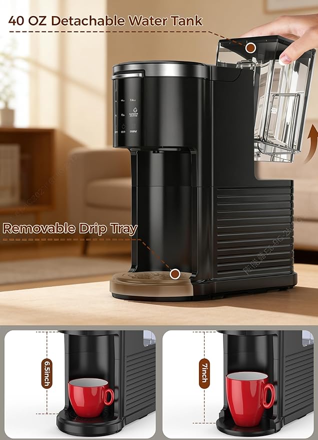 COWSAR Single Cup Coffee maker, Coffee makers with 40 Oz Water Tank, single serve coffee machine 5 Brew Sizes Up To 14 Oz, Coffee machine with Capsule and Ground Coffee