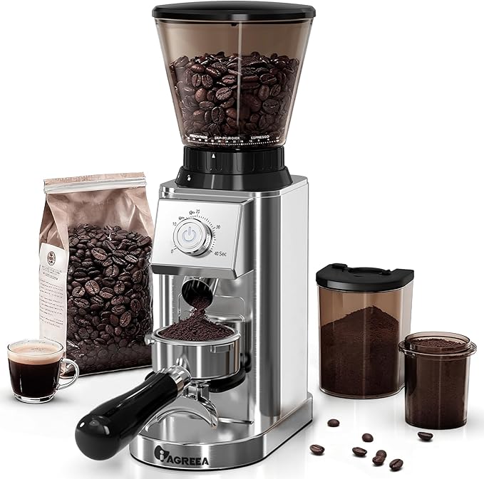 IAGREEA Coffee Grinder with Anti Static, Burr Coffee Bean Grinder for Home Use with 48 Precise Grind Settings, Detachable Funnel Stand for Espresso/Drip/Cold Brew/French Press, Stainless Steel