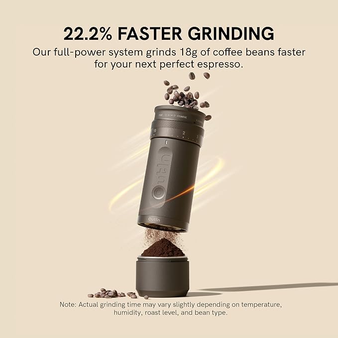 OutIn Nano Portable Electric Espresso Machine with Fino Portable Electric Coffee Grinder，Brown & Forest Green