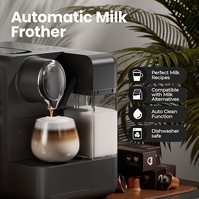 JZ.CAFE Espresso Machine with Integrated Automatic Milk Frother - Single-Serve Coffee Maker Capsule Compatible, One Touch Latte & Cappuccino, Single or Double Shot Espresso Maker