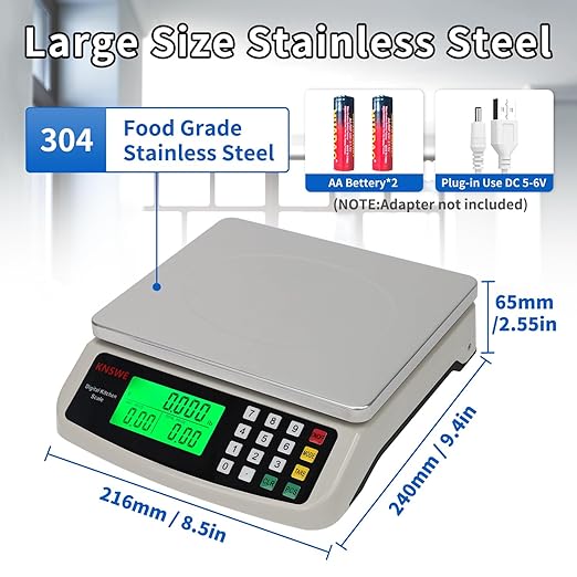 KNSWE Commercial Food Scale 40KG Large Digital Kitchen Scale Baking Cooking Bread Meat Weight Price Computing Scale Stainless Steel Parts and Coins Counting Scale for Deli Stores Tare Function