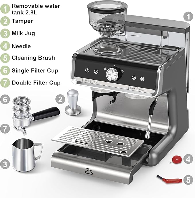 20 Bar Espresso Machine For Home Barista, Coffee Espresso Machine for Cappuccino, Latte, Automatic Espresso Maker with Milk Frother Steam Wand, PID Temp Control, 95OZ Water Tank,Gray