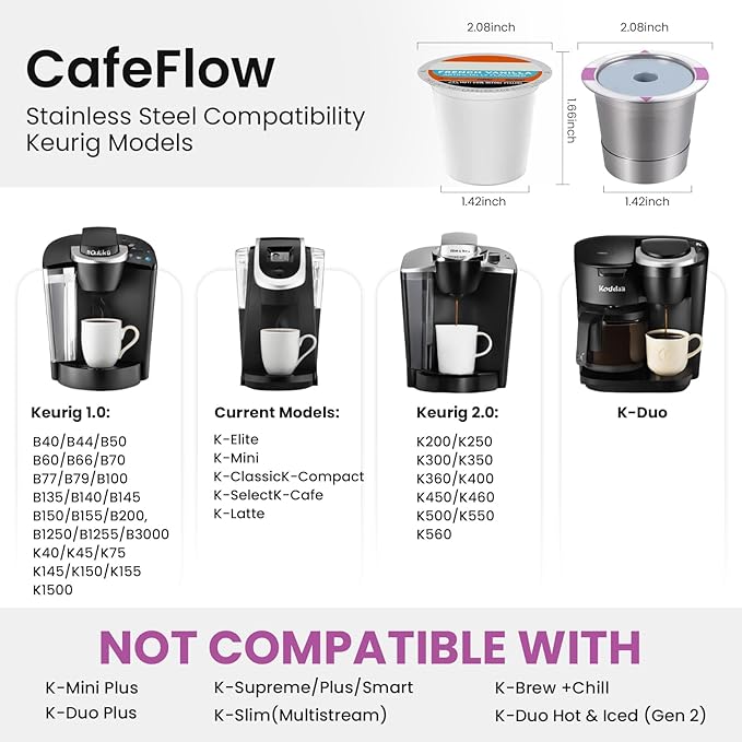 2 Pack Reusable Stainless Steel K Cup for Keurig, Stainless Steel Refilled K -Cups Coffee Filter, Universal Fit Reusable Coffee Pod for Keurig Family