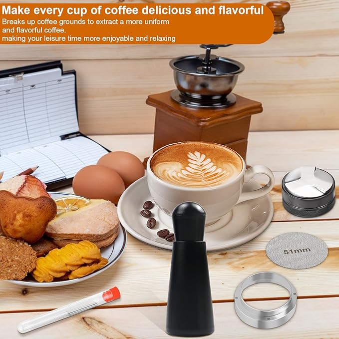51mm Espresso Accessories Kit, Espresso Distributor, Dosing Funnel and Puck Screen Set, WDT Tool Espresso, Coffee Tamper Espresso Machine Accessories for 51 mm Portafilter Barista Tools