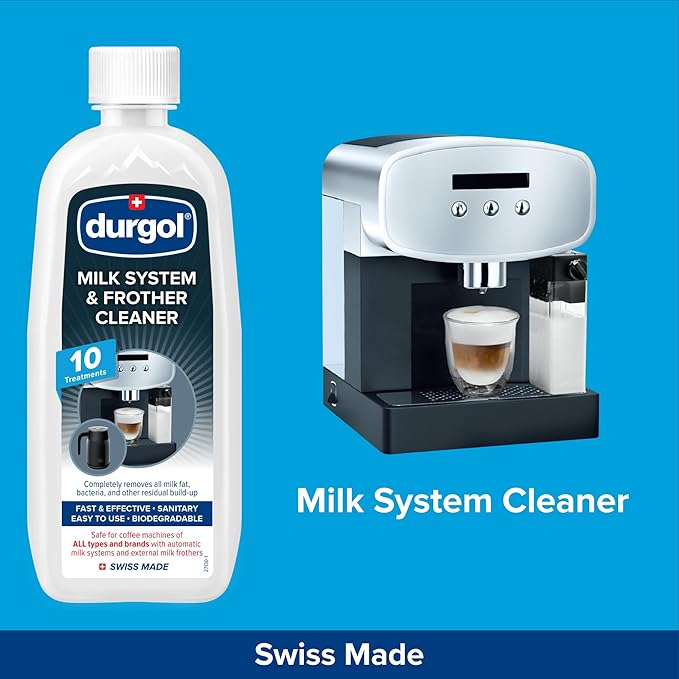 Durgol Milk System and Frother Cleaner for All Brands of Coffee Makers, External Milk Frothers,16.9 Ounce, White