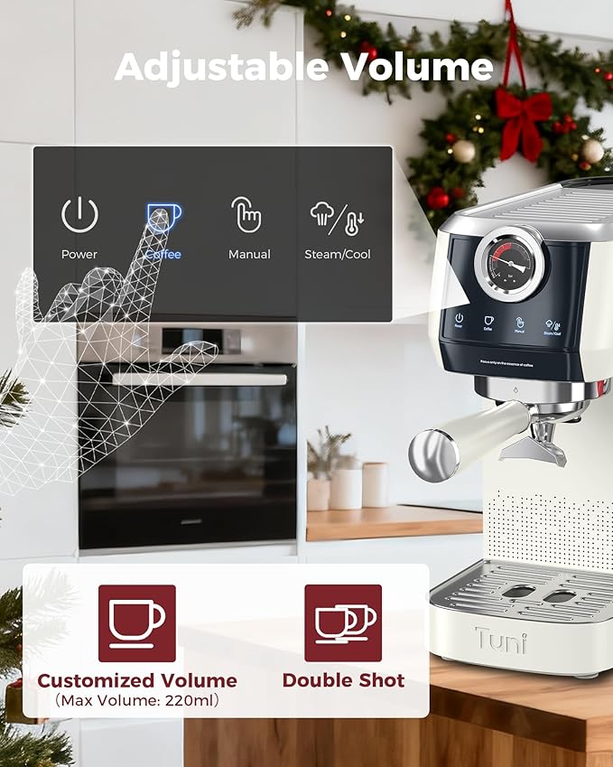 Tuni E2 58mm Espresso Machine - Dual Boiler (Immediate Milk Frothing) | PID NTC Temp Control | 20 Bar ULKA Pump | Stainless Steel Semi-Automatic Coffee Maker | Gift for Coffee Lovers