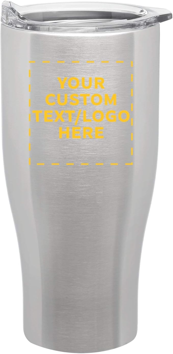 Custom Stainless Steel Grip Travel Mugs 27 oz. Set of 10, Personalized Bulk Pack - Perfect for Coffee, Soda, Other Hot & Cold Beverages - Silver