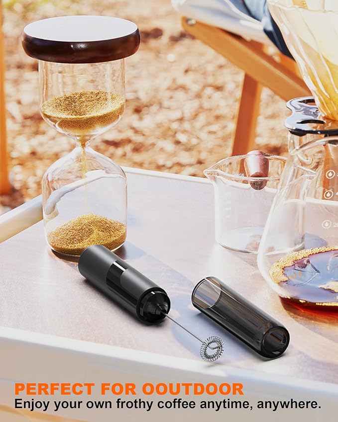 Soenglyun Handheld Milk Frother with Cover, Battery Operated Drink Mixer Handheld Easy to Carry Electric Frother Wand For Coffee, Latte, Cappuccino, Frappe Drink, Hot Chocolate, Black