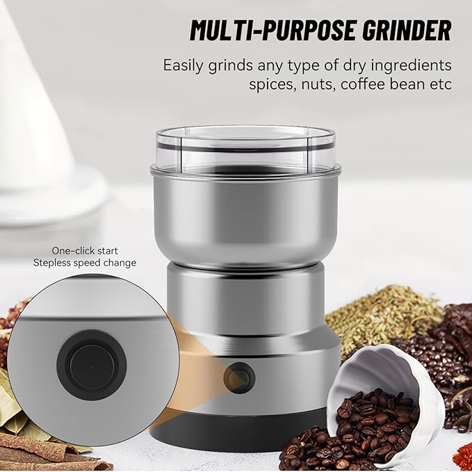 Electric Coffee and Spice Grinder featuring Quad-Blade System & Extra-Long Cable, with Clear Lid for Monitoring Grind of Beans and Herbs