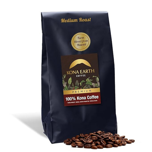 KONA EARTH 100% Kona Premium Coffee, Medium Roast, Whole Bean, 5 lb (80 oz) Farm-Direct Authentic Hawaiian Kona Coffee beans from Hawaii’s Big Island, Micro-Batch-Roasted
